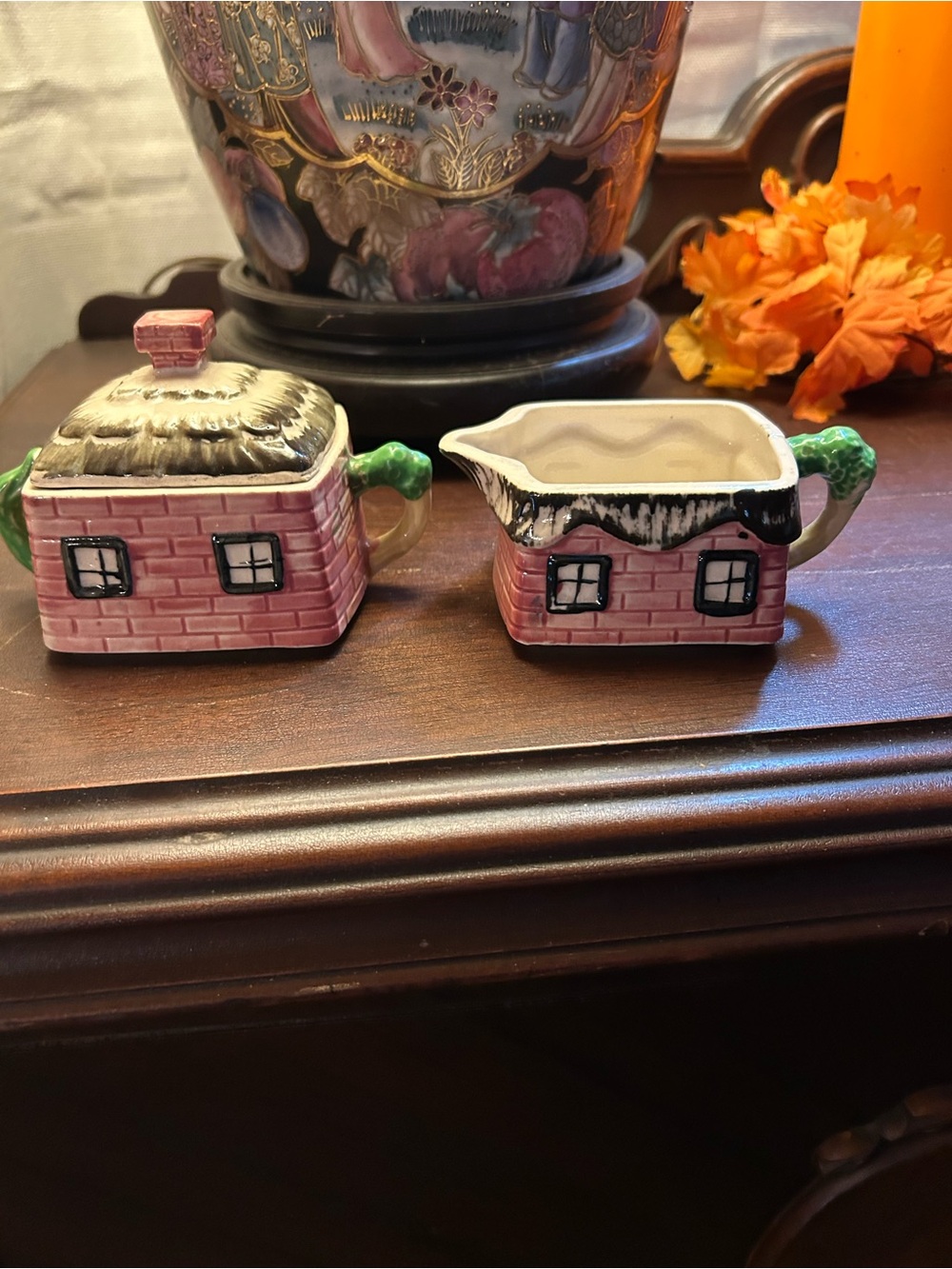 Vintage Pink Cottage Creamer and Sugar Set